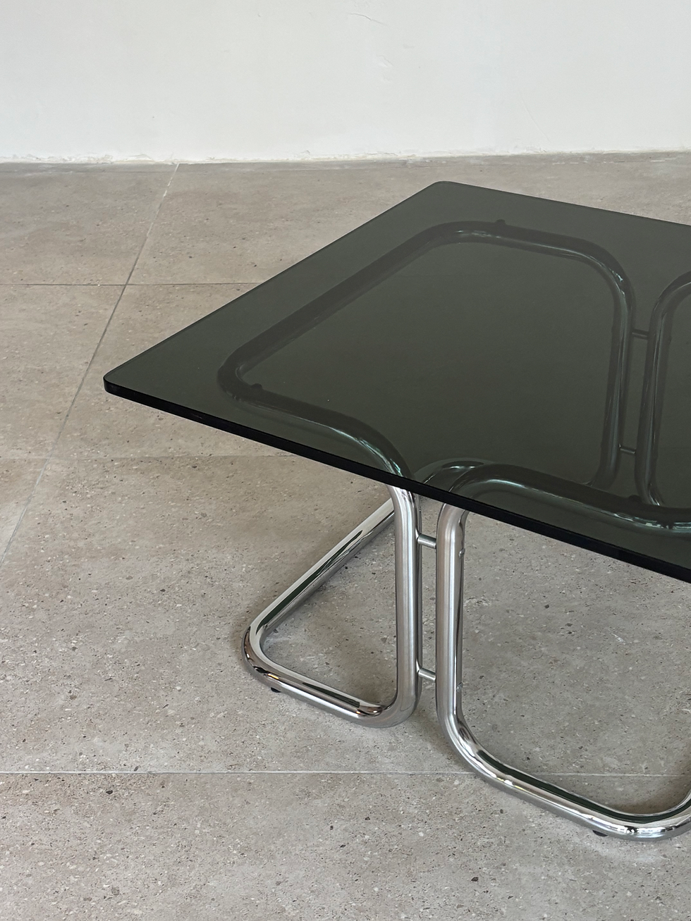 Thumbnail: Italian Chrome & Smoked Glass square coffee table, 1970s Italy