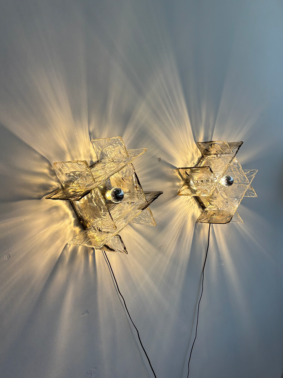 Thumbnail: Rare Carlo Nason for Mazzega wall sconces in thick Murano glass, 1950s Italy