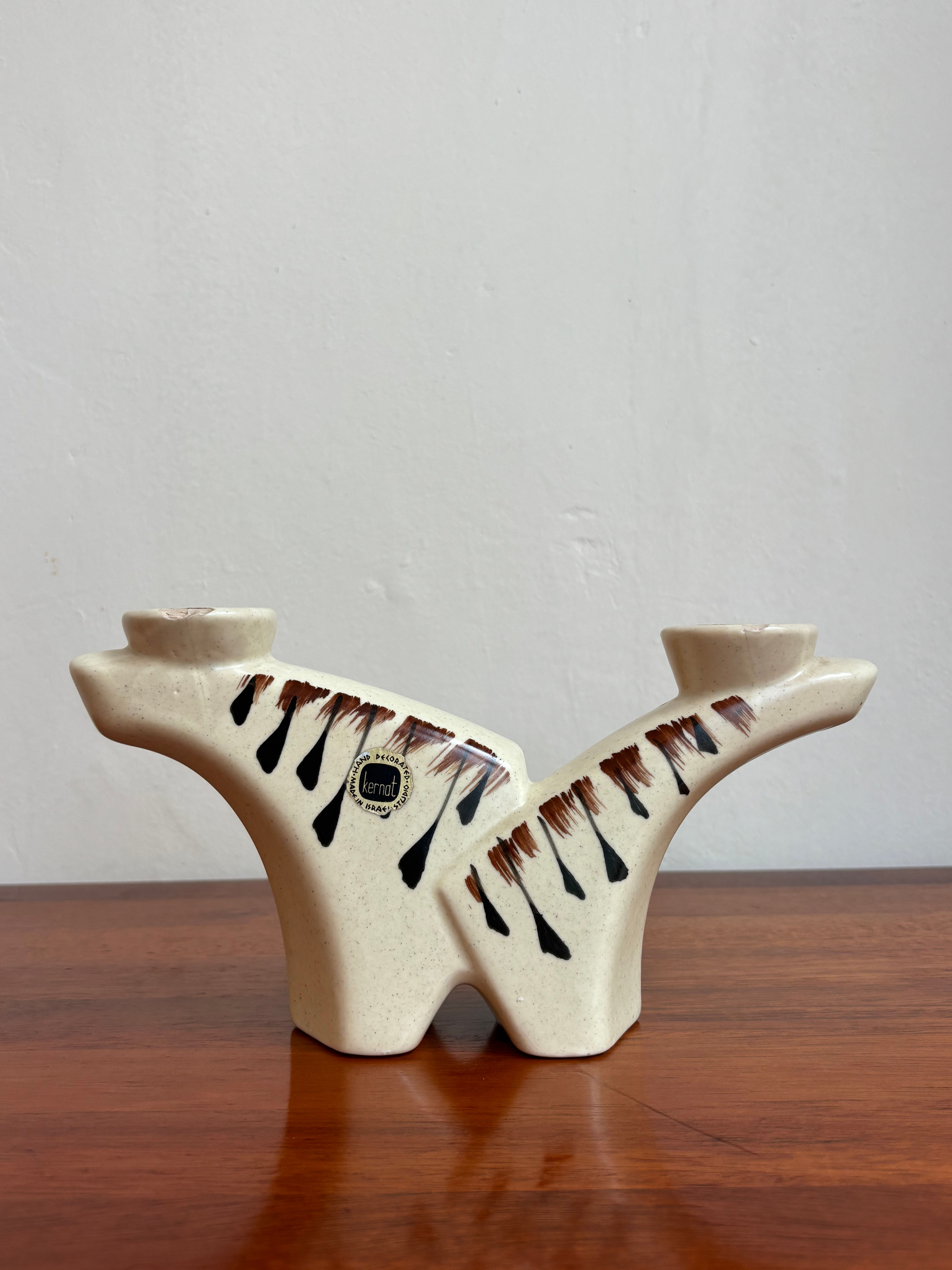 Rare Hand-Painted Ceramic Candle Holder by Kernat, Israel, 1960s