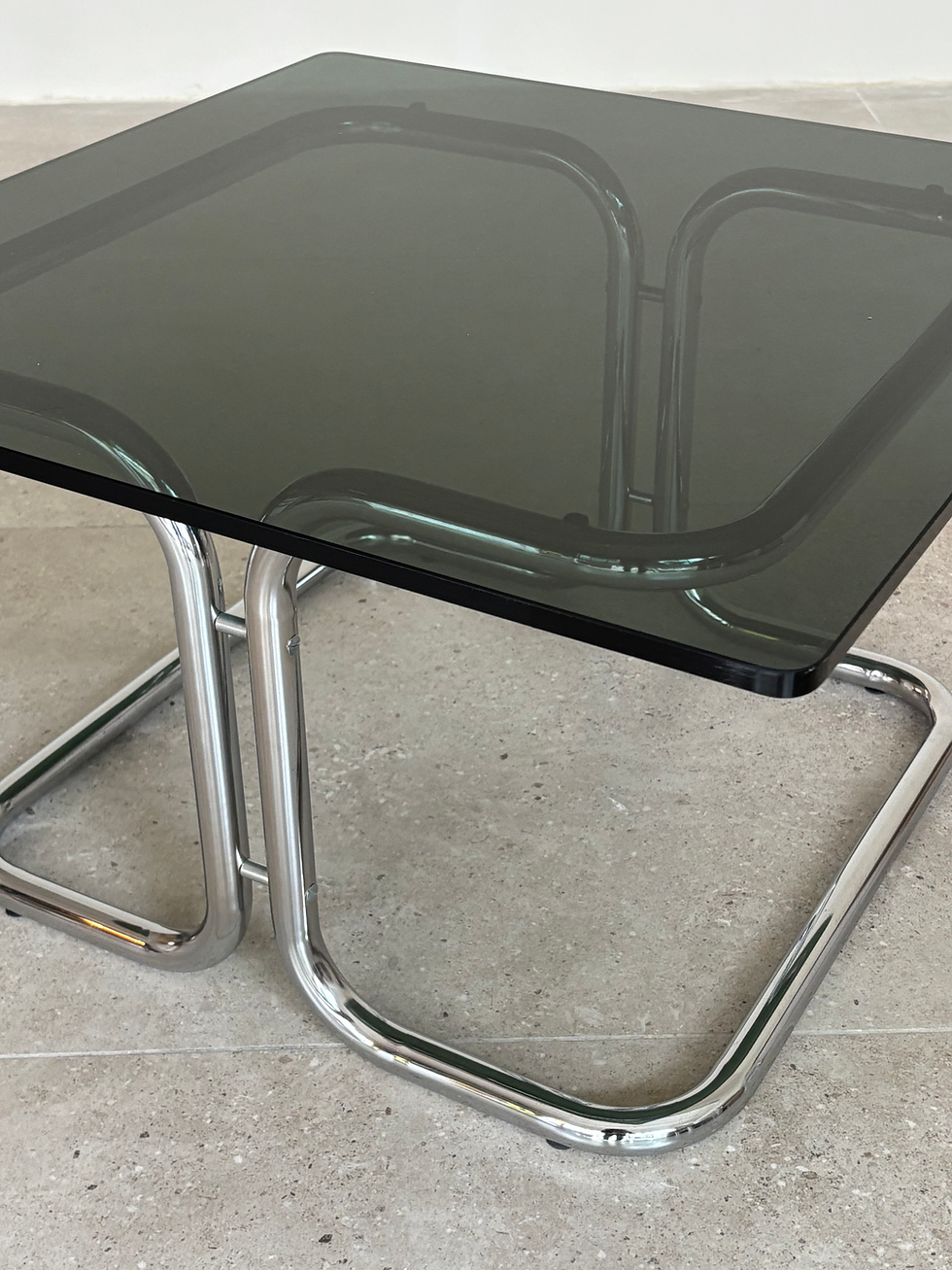 Thumbnail: Italian Chrome & Smoked Glass square coffee table, 1970s Italy