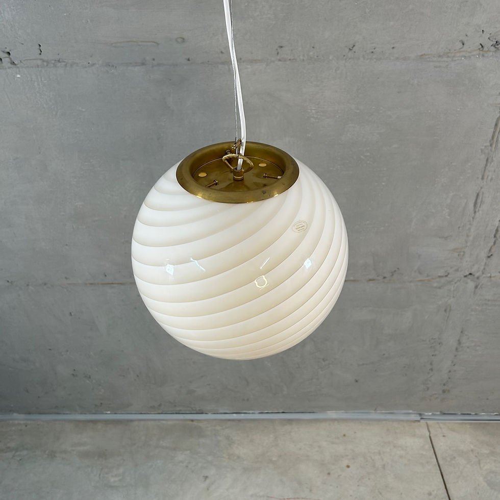Thumbnail: Mouth blown Murano cream swirl pendant lamp, made in Murano island, Italy 