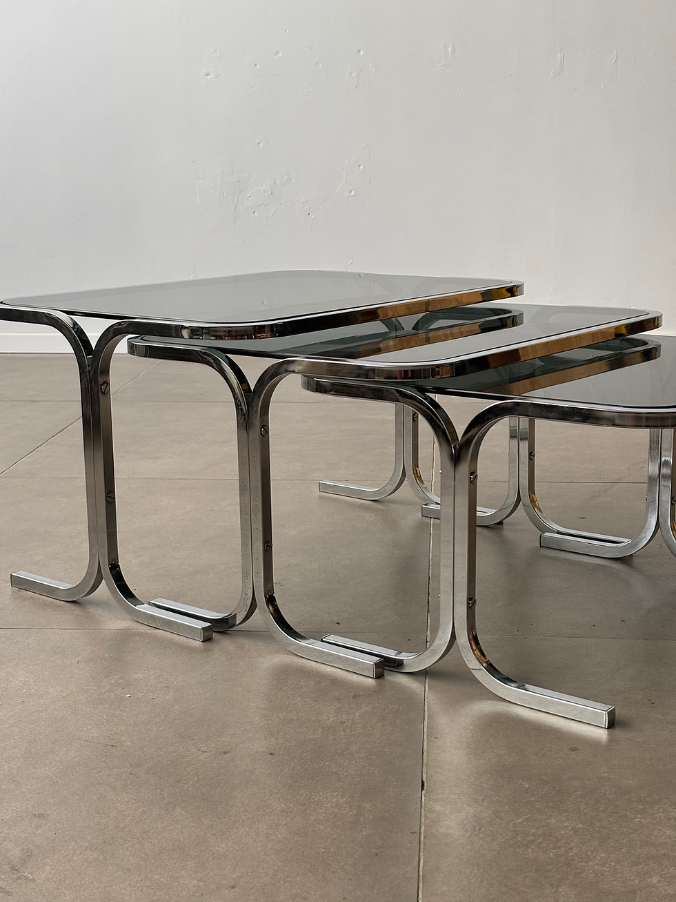 Thumbnail: Vintage smoked glass & chrome nesting tables, 1970s Italy