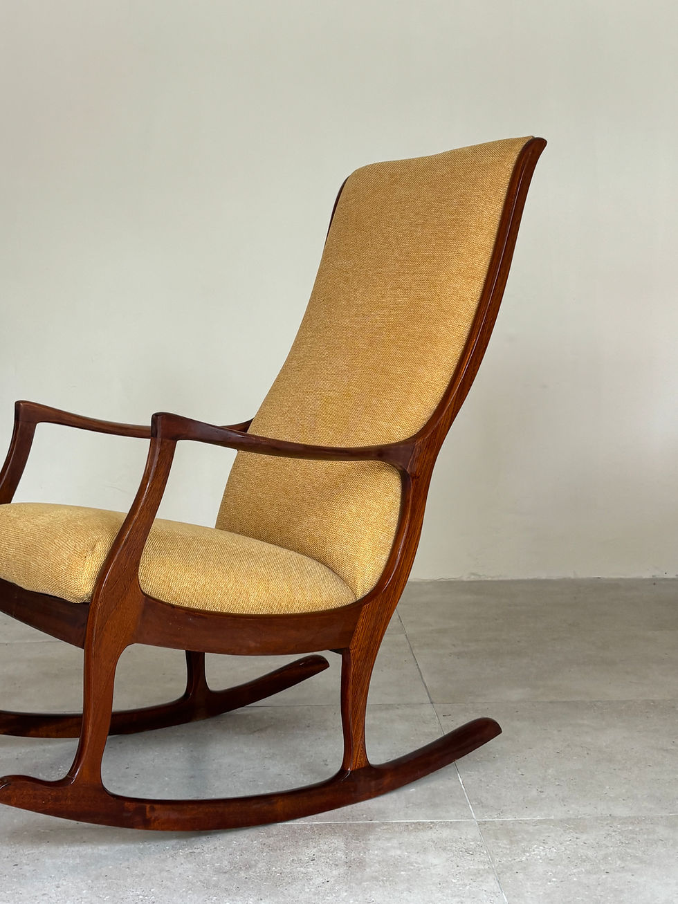 Thumbnail: Sculptural Danish Teak Rocking Chair, 1960s, Organic High-Back Form