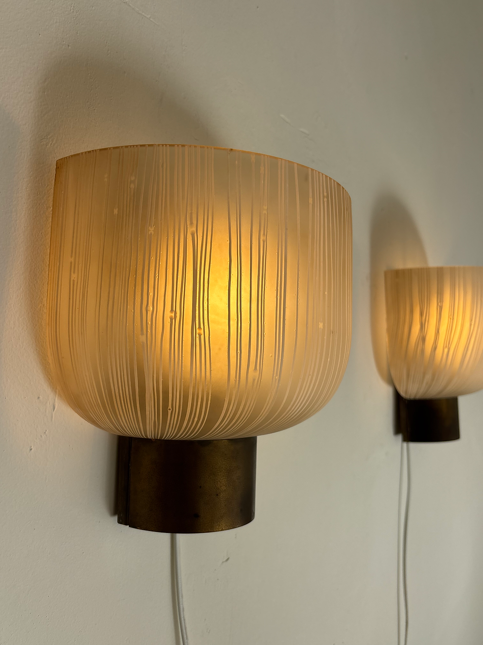 Thumbnail: Venini Wall Lamps, Murano Glass & Brass, 1940s Italy