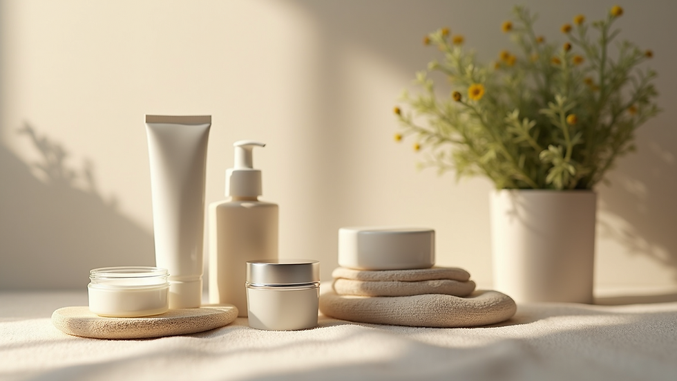 Close-up view of a neatly organized wellness kit on a soft surface