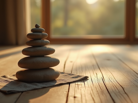 A serene meditation space with soft lighting and calming decor