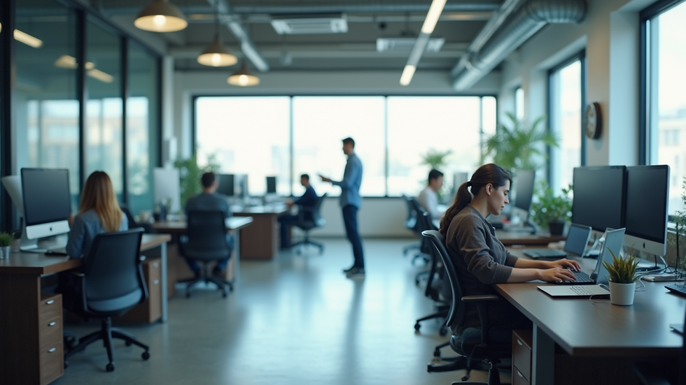 High angle view of a bright workspace filled with innovative technology