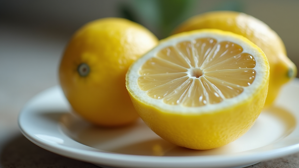 Close-up view of a halved lemon on a plate