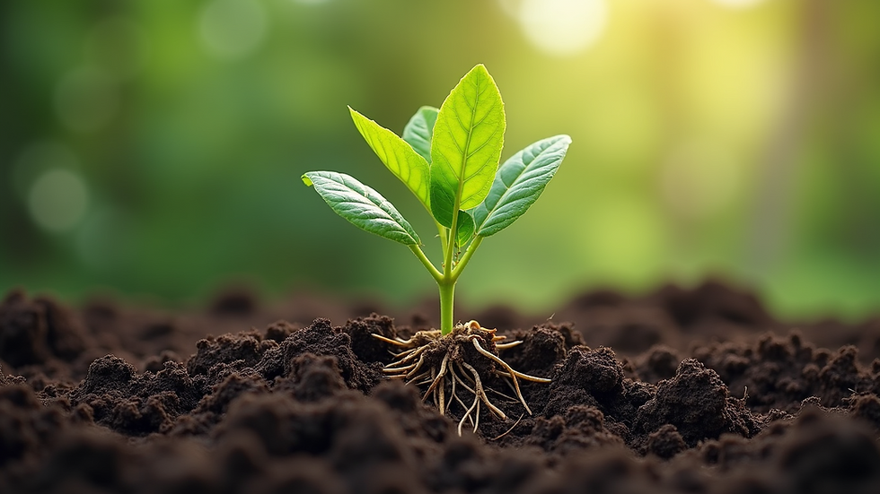 Close-up view of a healthy root system in soil