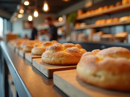 A cozy bakery showcasing freshly baked goods