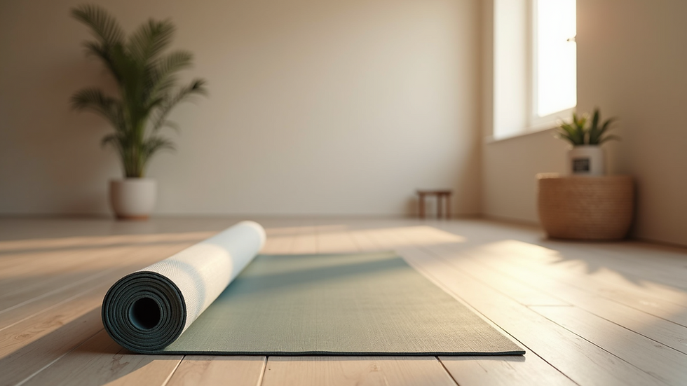 Eye-level view of a yoga mat and props set up in a serene South Jordan studio