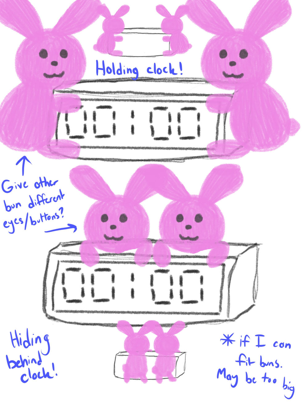 Bunny Clock Sketch for 3D Art Class