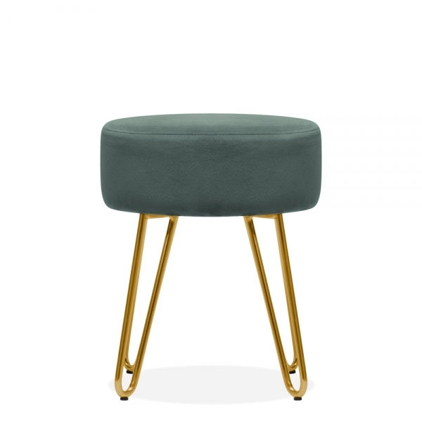 Thumbnail: Soft Black Velvet Aeda 45cm Low Stool - Gold Leg Base