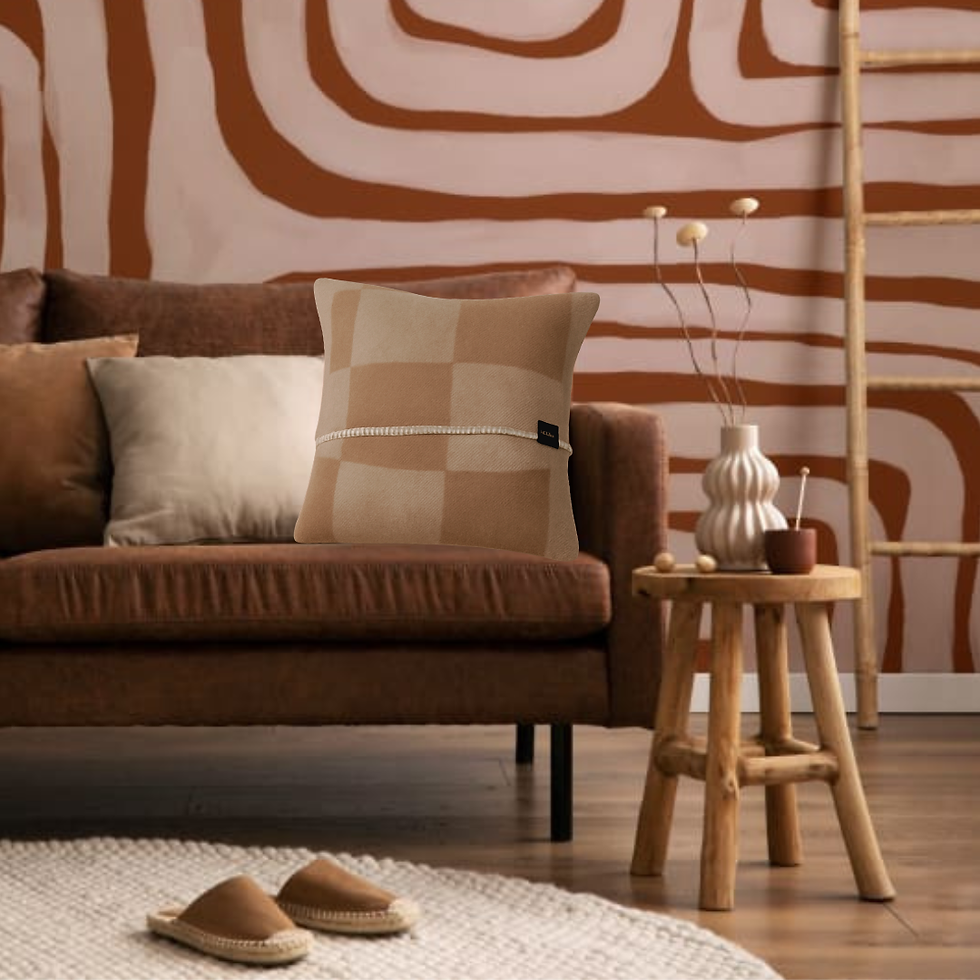 Thumbnail: Orange Check Cushion Hand Crafted in 100%Wool