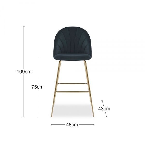 Thumbnail: Art Deco Bar Stool - Charcoal Velvet Bar Stool, Brass Leg