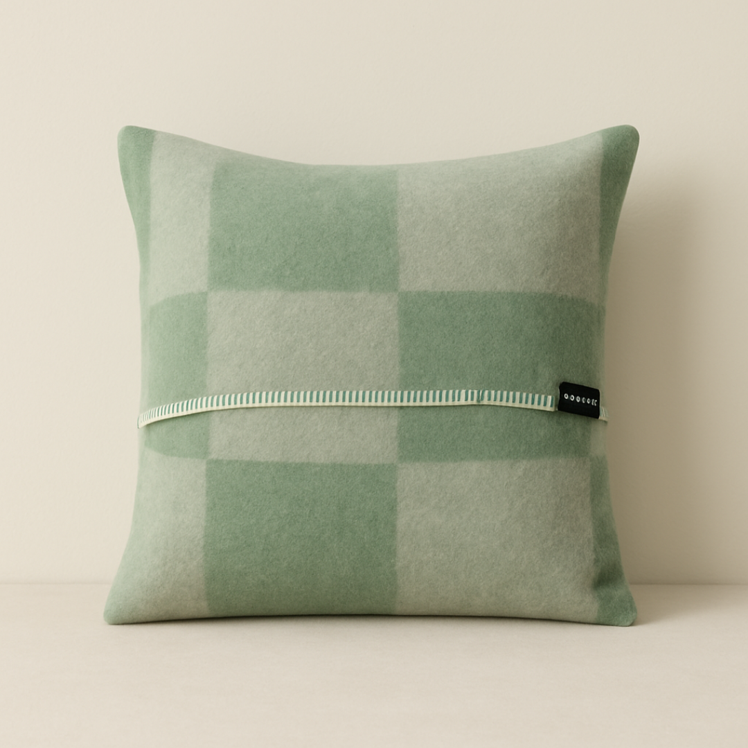 Mint Green Check Cushion Hand Crafted in 100%Wool