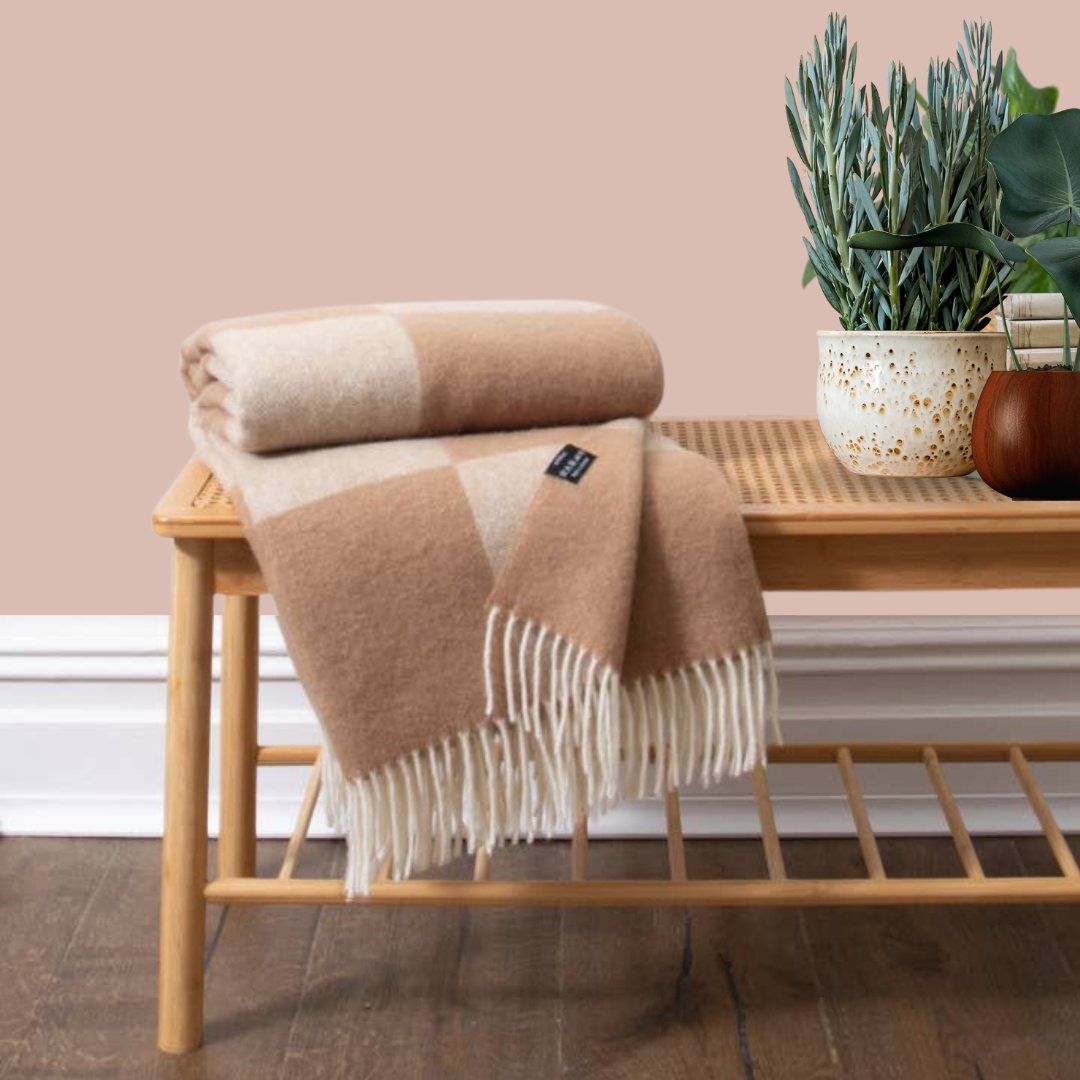 Cocoa Chocolate Brown Check Wool Throw Hand Crafted in 100%Wool