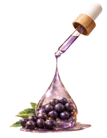 Dropper releasing purple liquid into a drop-shaped arrangement of acai berries