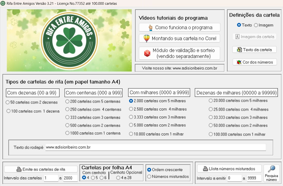 Rifa entre Amigos - Emissão de cartelas