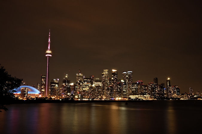 View on Toronto core at night from the Toronto Islands
