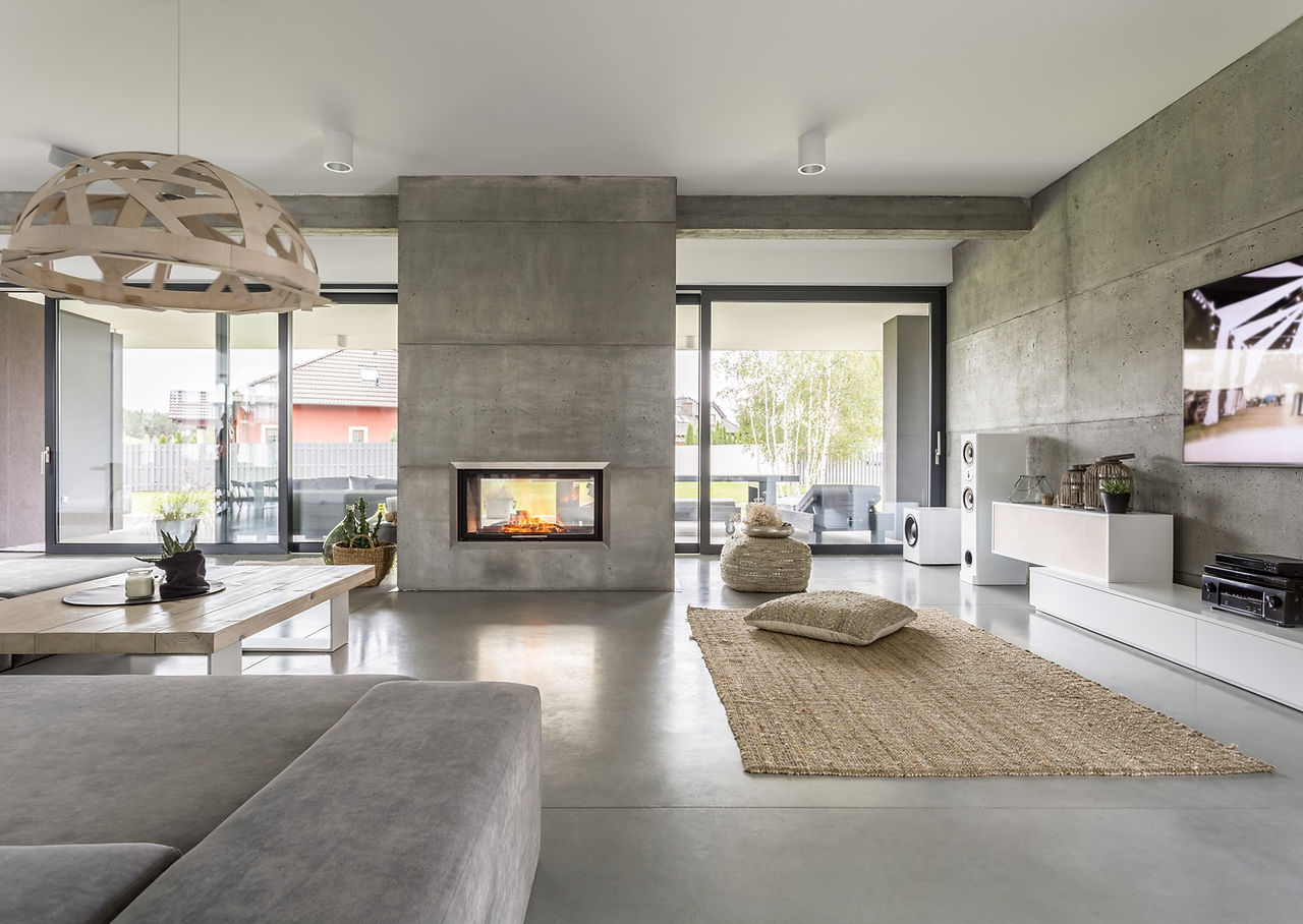 Wohnzimmer mit fugenlosem Boden