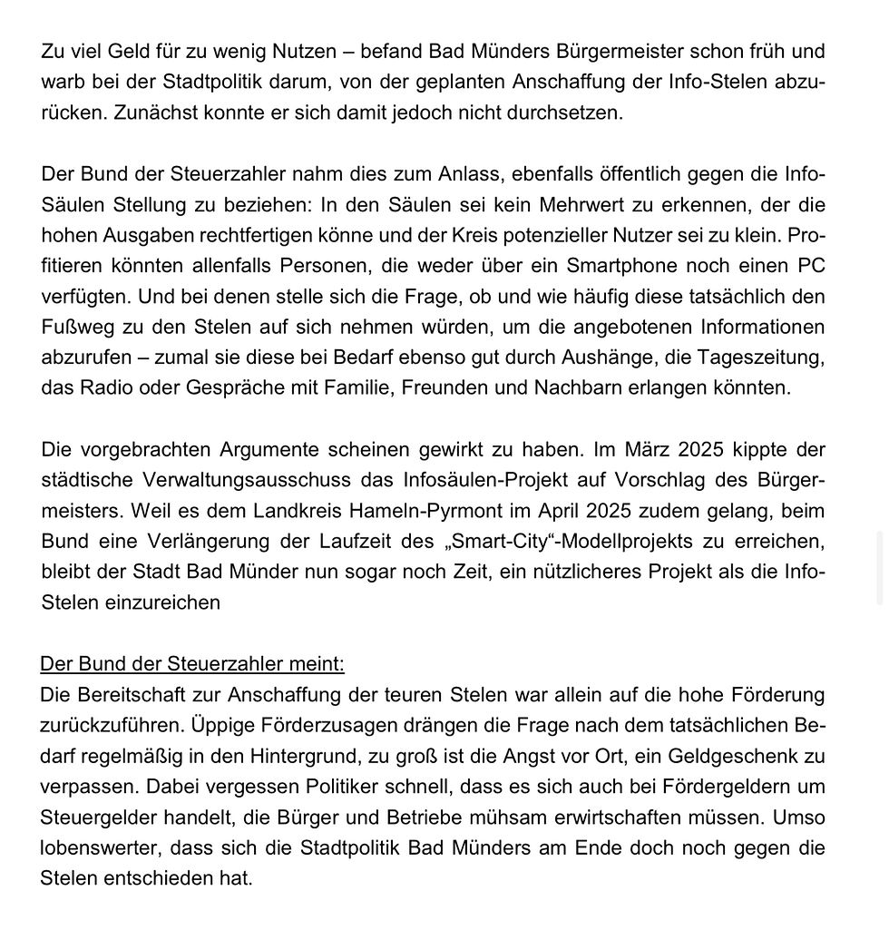 Auszug Schwarzbuch vom Bund der Steuerzahler