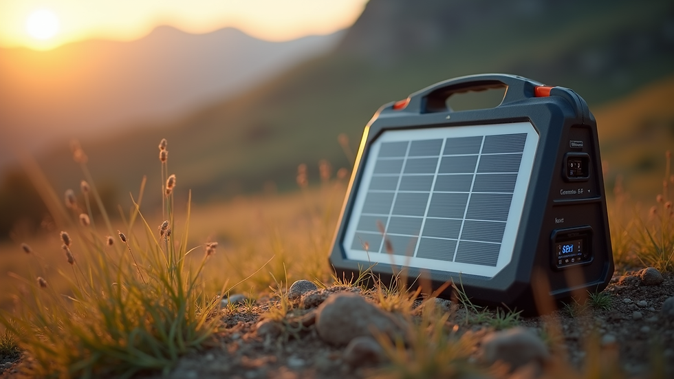 Close-up view of a solar panel charging a portable solar generator