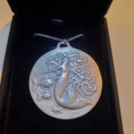 Hand cut Mermaid and Friends Fine Silver pendant