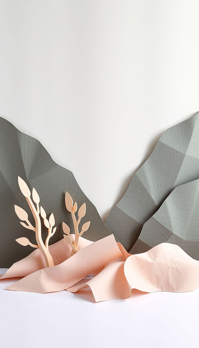 minimalist-paper-mountains-with-pink-paper-front-two-wooden-branches.jpg