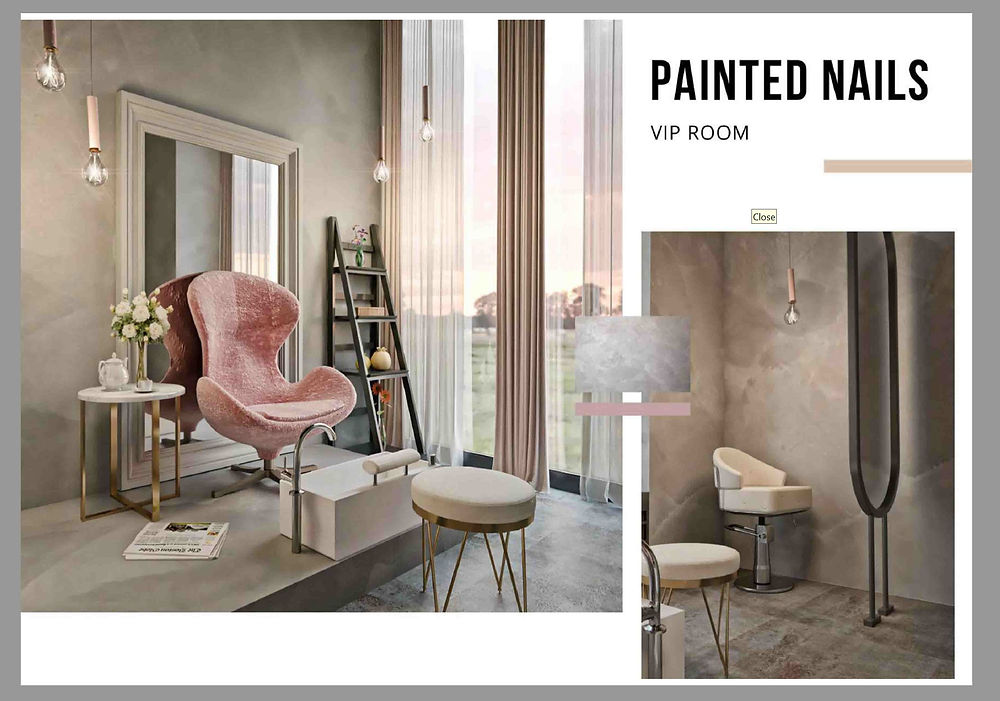 Stylish VIP room interior design with a pink armchair.