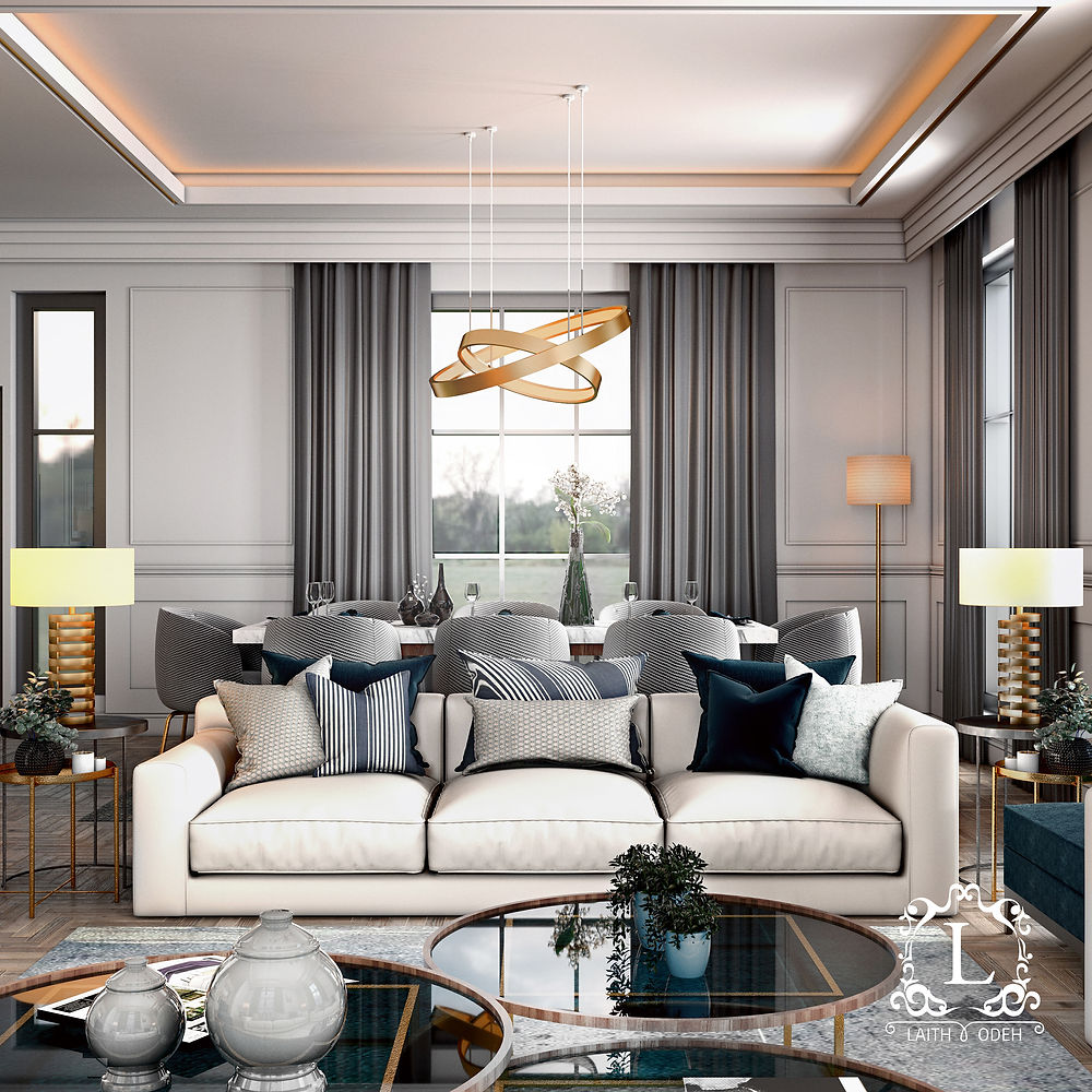 Modern living room interior design with sofa