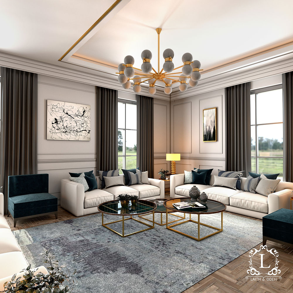 Modern living room interior design with elegant furnishings