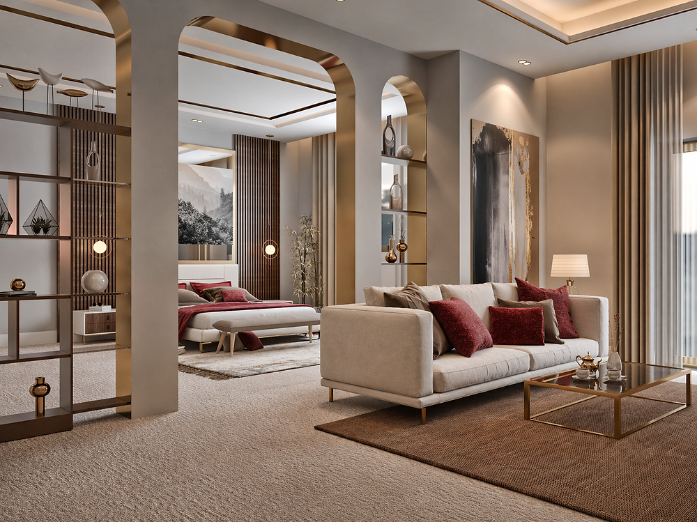 Luxurious living room and bedroom interior design