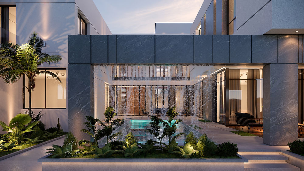 Bespoke modern exterior design with water feature