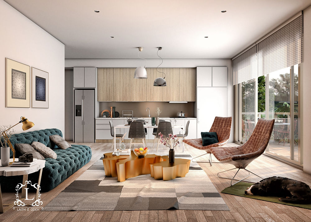 Modern open-plan living and kitchen interior design