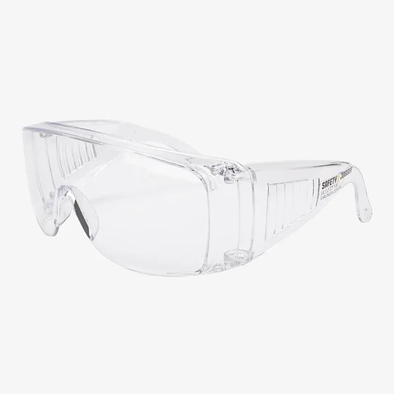 Miniatura: Trabajador de construcción utilizando sobregafas Safety Jogger Virunga CVR [cite: 1.2.1] transparentes sobre sus gafas de vis