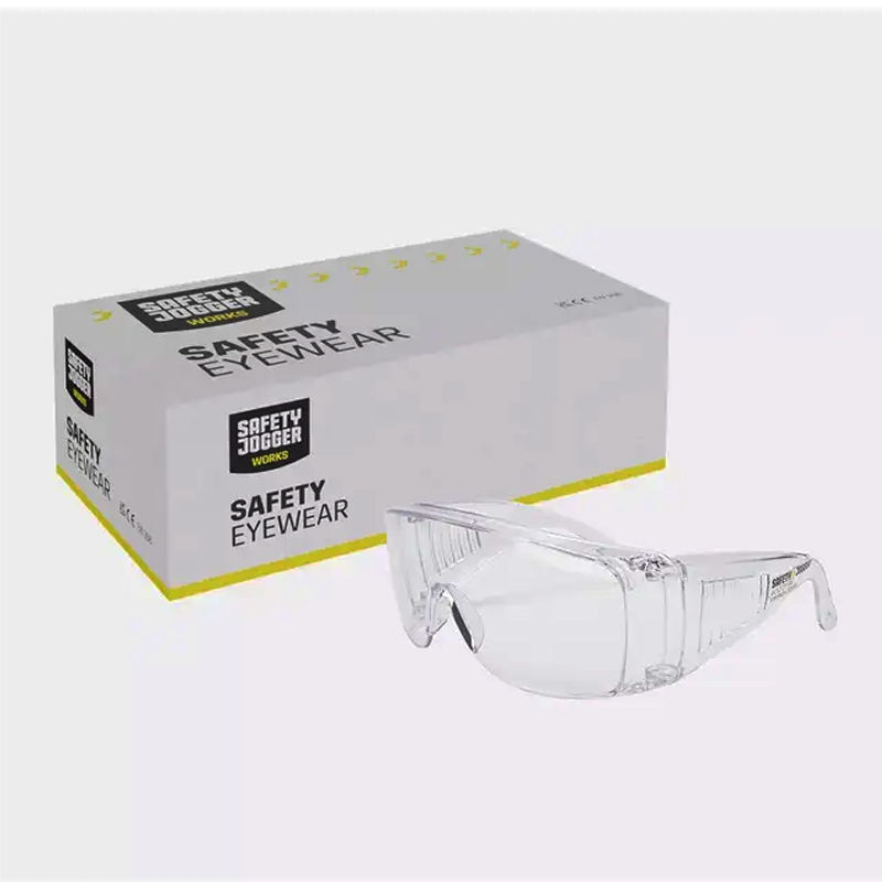 Miniatura: Trabajador de construcción utilizando sobregafas Safety Jogger Virunga CVR [cite: 1.2.1] transparentes sobre sus gafas de vis