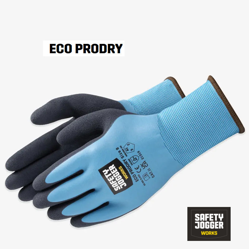 Guantes de trabajo impermeables y térmicos Safety Jogger ECO PRODRY de doble recubrimiento de látex azul e interior aislado d
