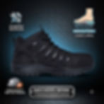 Bota de seguridad industrial negra Skechers Work en vista lateral, con puntera de acero, cordones y suela gruesa antideslizan