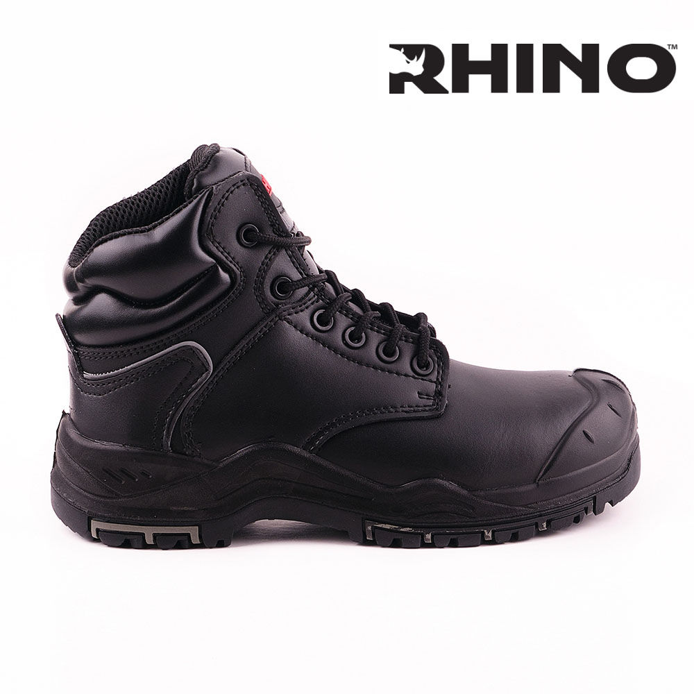 Bota industrial de seguridad Rhino HANK 423850 en cuero negro de 5 pulgadas con puntera de carbono, suela de doble densidad i
