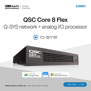 Core 8 FlexQ-SYS network + analog I/O processorThe Core 8 Flex audio, video and control (AV&C) pr