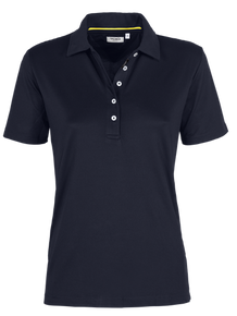 Toio women’s tech pique polo navy shown as a yacht crew uniform product image.