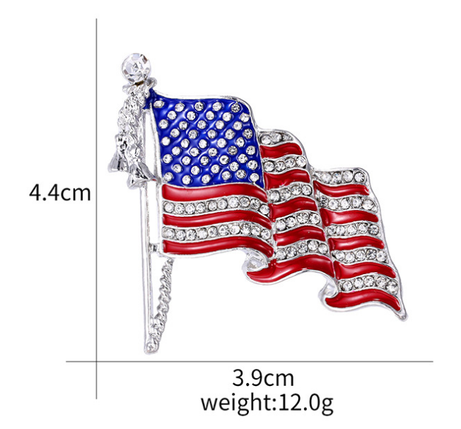 Silver Rhinestone Flag Pin
