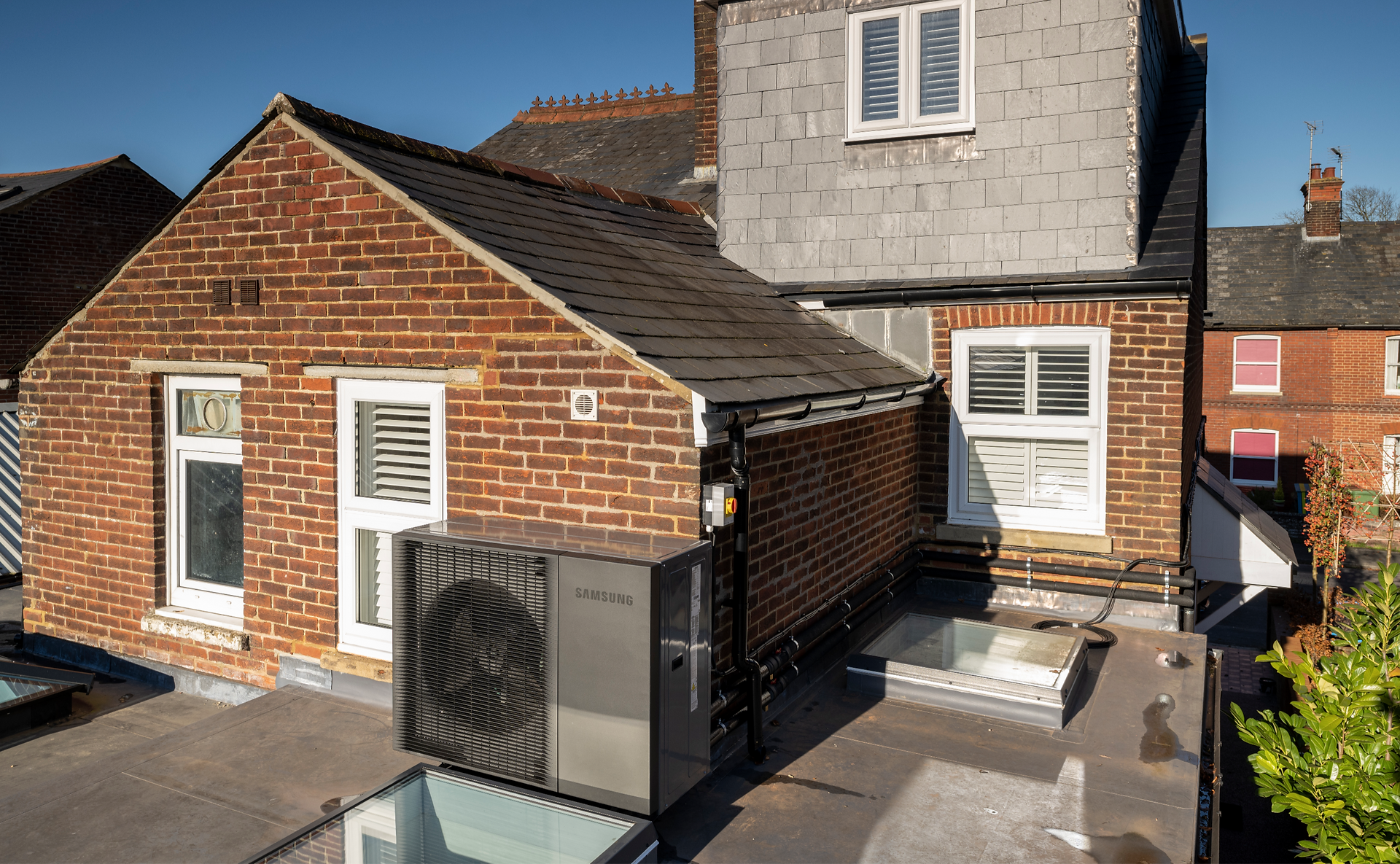 Samsung Heat Pump installed on a flat roof