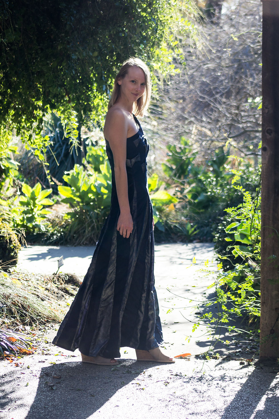 One-strap navy blue dress