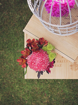 wooden boxes and flowers