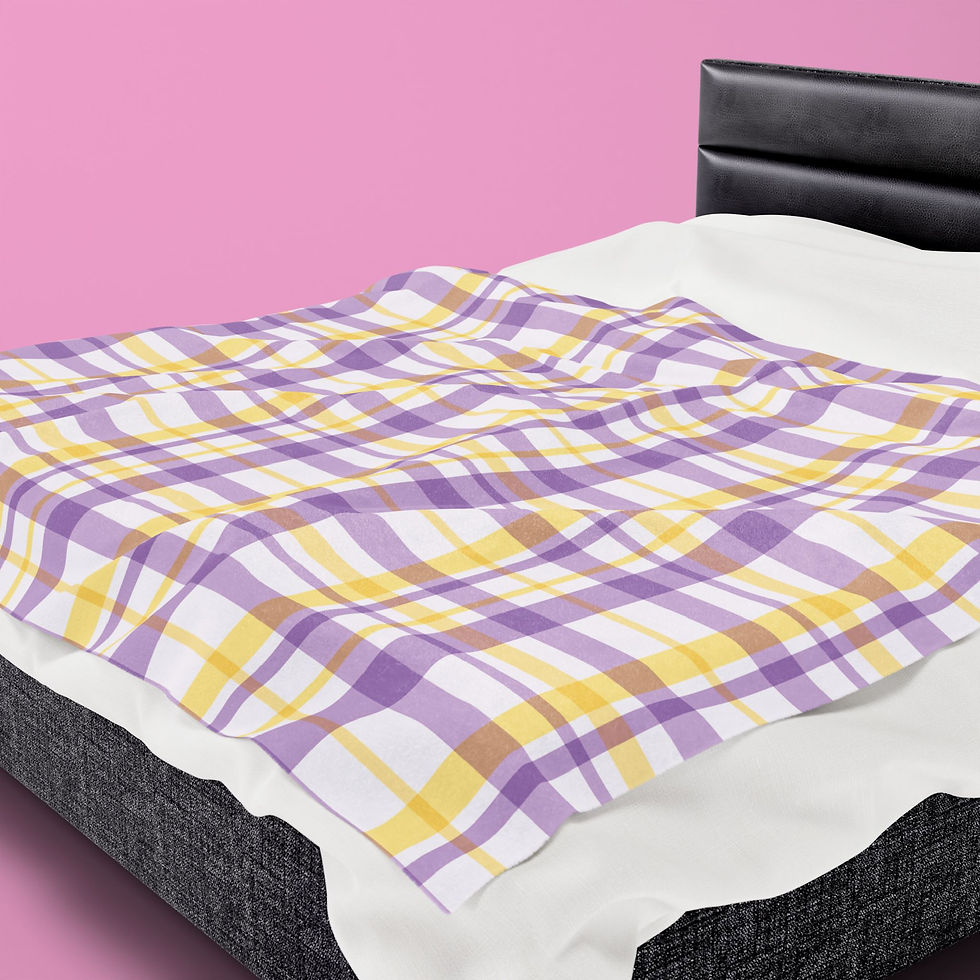Thumbnail: Lilac Plaid Velveteen Plush Blanket