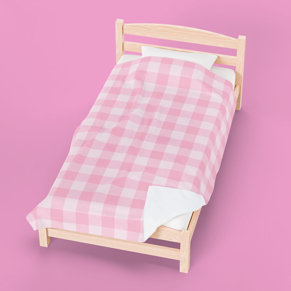 Thumbnail: Powder Pink Gingham Velveteen Plush Blanket