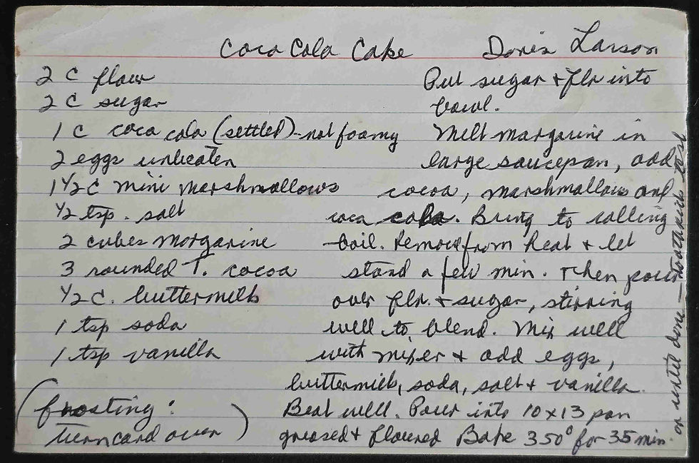 Doris Larson's Coca Cola Cake Front