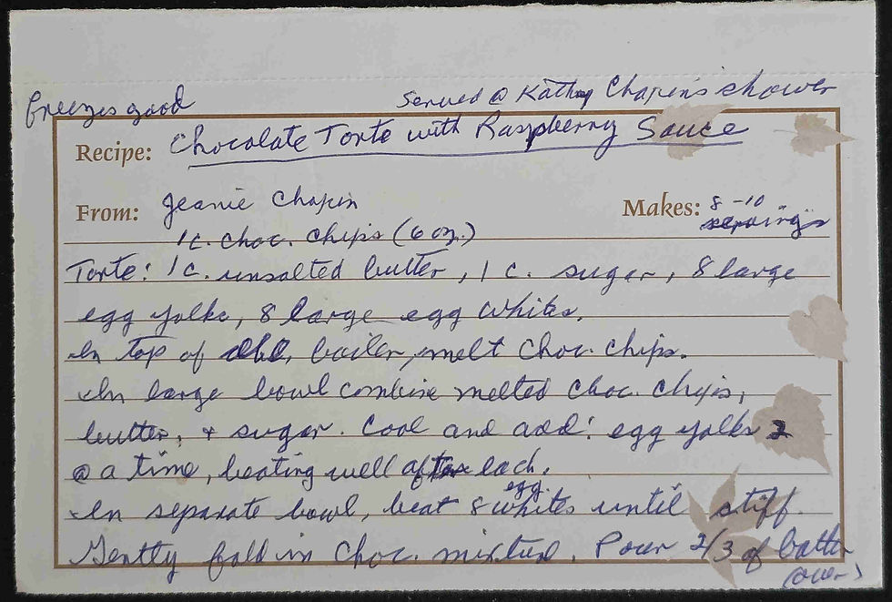 Jeanie Chapin's Chocolate Torte Front